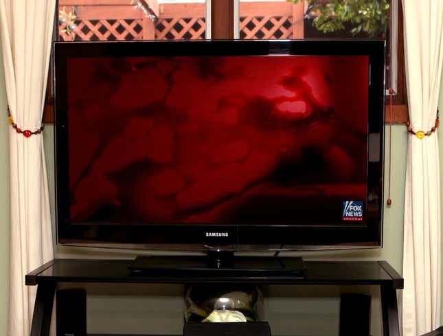 Image for article titled Fox News Now Just Airing Continuous Blood-Red Screen With Disembodied Voice Chanting ‘They’re Coming To Kill You’