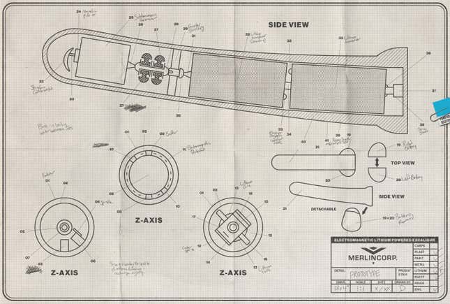 The blueprints for MerlinCorp’s Excalibur.