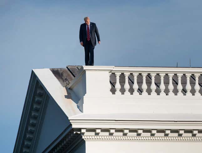 Image for article titled Trump Teeters On White House Ledge Weighing Pros And Cons Of Killing Self Right Now To Distract From McCain’s Funeral