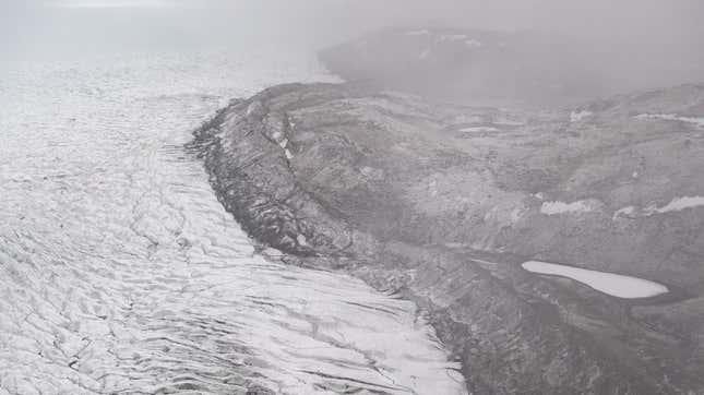 Ice recedes from a glacier near Kangerlussuaq, Greenland.