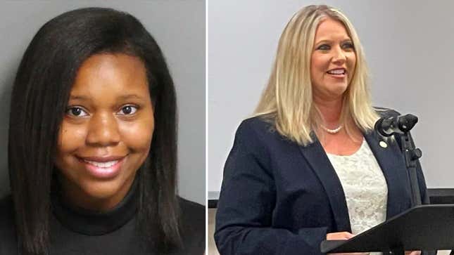 From left: Carlee Russell’s mugshot for false reporting to law enforcement and falsely reporting an incident; Alabama state Sen. April Weaver (R)