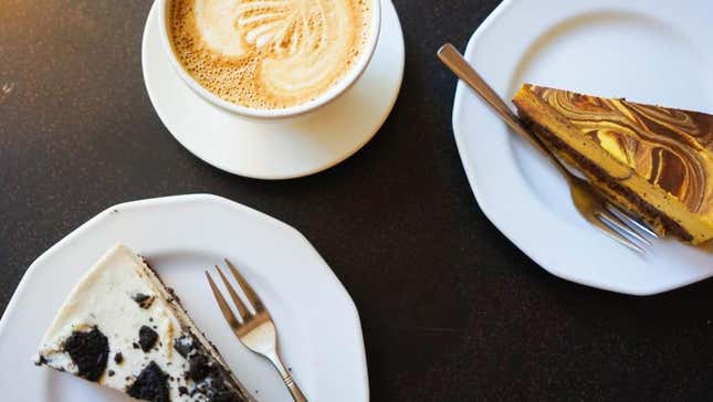 Cup of coffee and two slices of cake