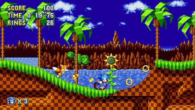 A screenshot shows off Sonic Mania's pixel art style.