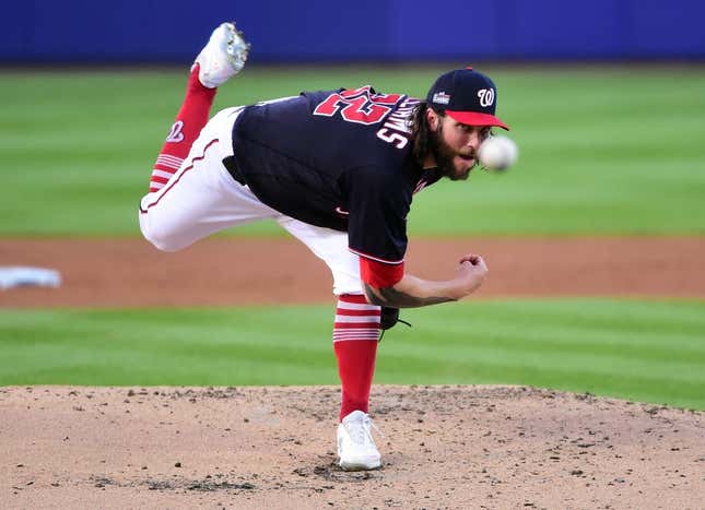 Aug 20, 2023; Williamsport, Pennsylvania, USA; Washington Nationals pitcher Trevor Williams (32) throws a pitch in the second inning against the Philadelphia Phillies at Muncy Bank Ballpark at Historic Bowman Field.