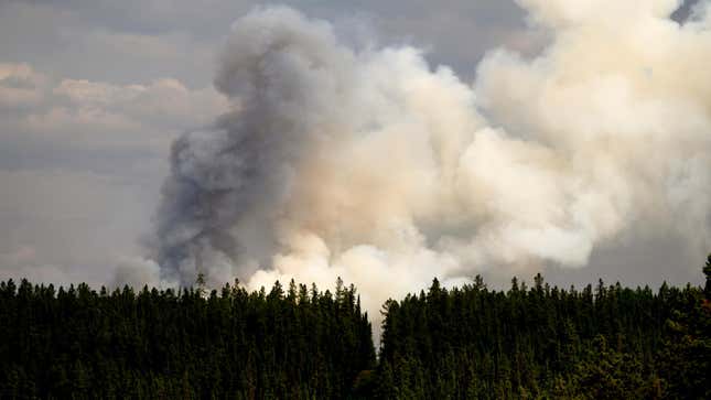 Smoke billows from the Donnie Creek wildfire burning north of Fort St. John, British Columbia, on Sunday, July 2, 2023.
