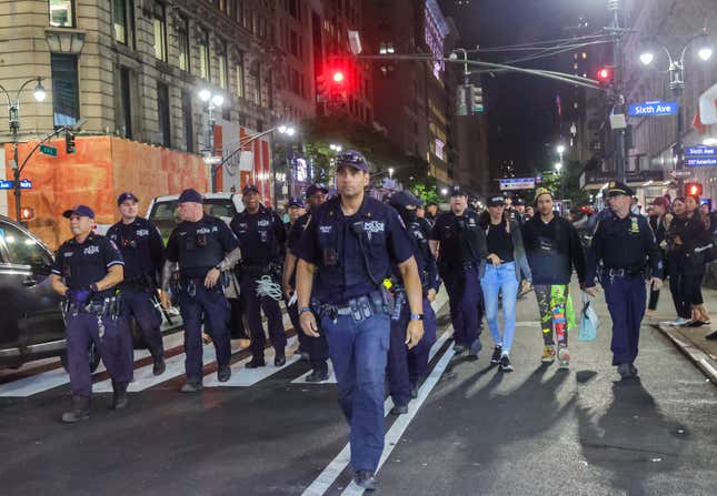 NEW YORK, UNITED STATES - MAY 25: Security forces take measures around the area where protesters gather to commemorate the third anniversary of George Floyd’s death, calling for accountability and reforms in police practices in Midtown Manhattan, New York City, United States on May 25, 2023.