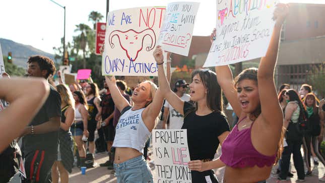 Abortion rights supporters attend a rally at the Tucson Federal Courthouse in Tucson, Arizona July 4, 2022.