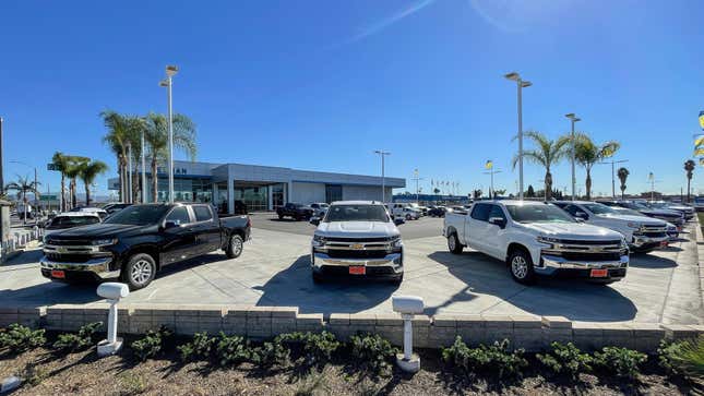 Chevrolet trucks at a dealership