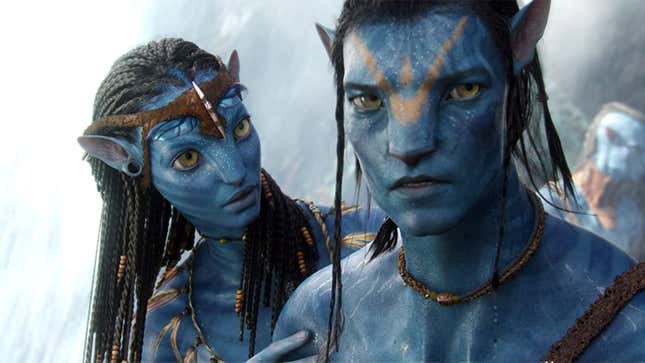 Neytiri (Zoe Saldana) and Jake Sully (Sam Worthington) in James Cameron's Avatar. 