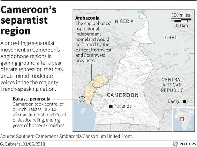 Image for article titled Cameroon’s Anglophone crisis has brought the country to the brink of civil war