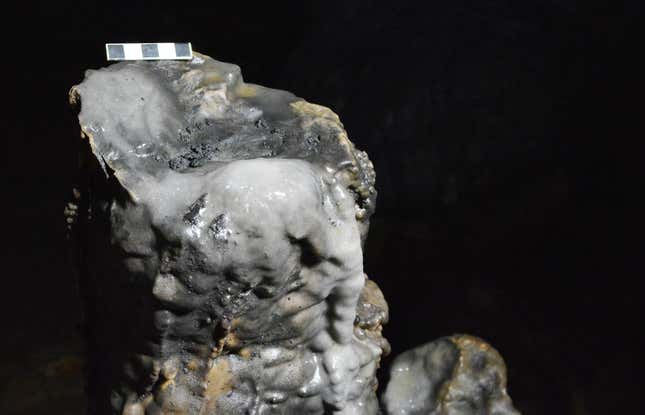 Charcoal residue in a stalagmite.