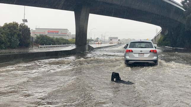 Highway 101 in South San Francisco was flooded on December 31, 2022.