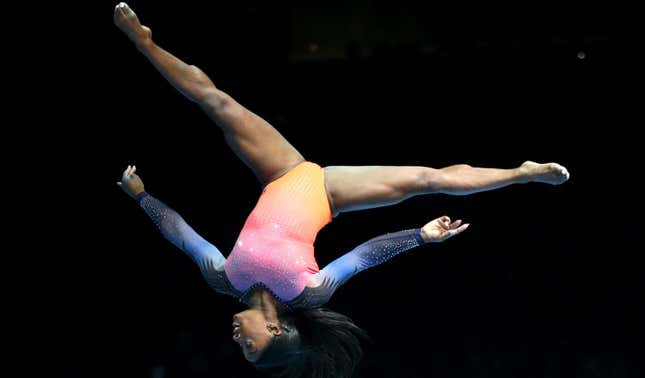 Simone Biles performs during the Gold Over America Tour at Staples Center on September 25, 2021 in Los Angeles, Calif.