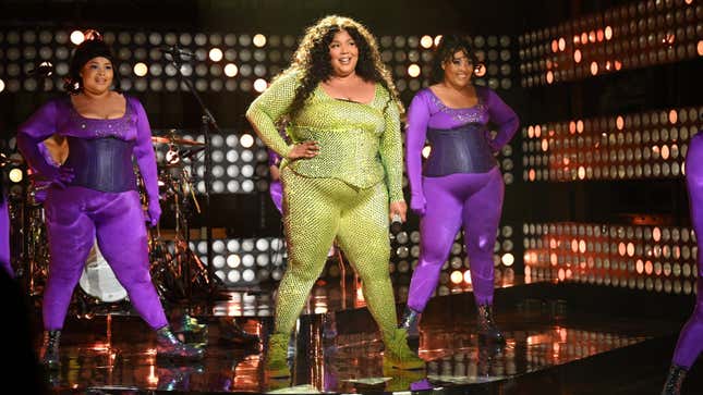 Lizzo performs on Saturday Night Live in April 2022. The backup dancers pictured are not the ones involved in the lawsuit. 