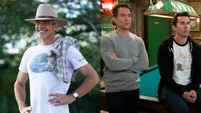 Timothy Olyphant in Justified: City Primeval; Glenn Howerton and Rob McElhenney in It’s Always Sunny In Philadelphia 