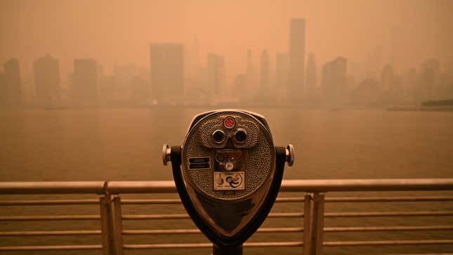 Yankee Stadium surrounded by haze from Canadian wildfires