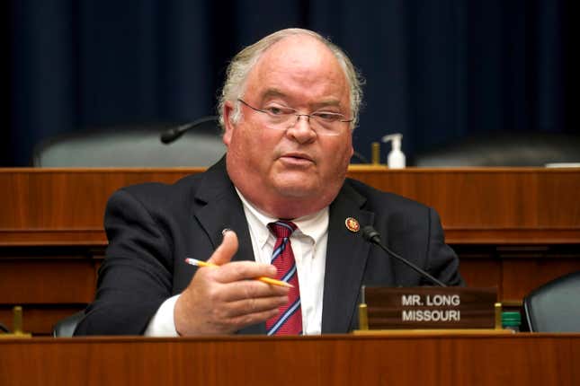 Rep. Billy Long, R-Mo., asks questions during a House Energy and Commerce Subcommittee on Health hearing May 14, 2020, on Capitol Hill in Washington.