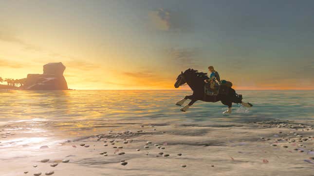 Link rides a horse in The Legend of Zelda: Breath of the Wild