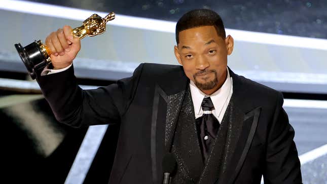 Will Smith accepting Best Actor at the 2022 Oscars