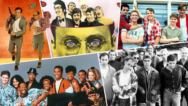 Image collage of the casts of In Living Color, Mr. Show With Bob And David, Monty Python's Flying Circus, The Kids In The Hall, and The State