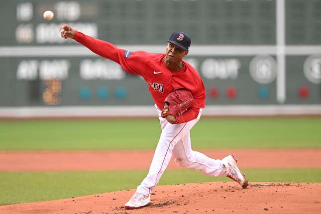 Jun 5, 2023; Boston, Massachusetts, USA; Boston Red Sox starting pitcher Brayan Bello (66) pitches against the Tampa Bay Rays during the first inning at Fenway Park.