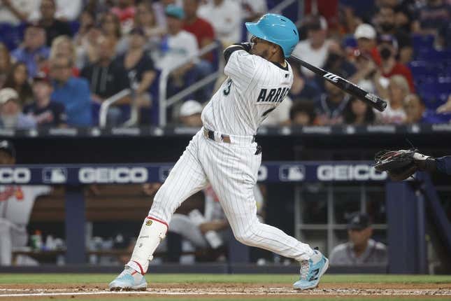 MIAMI, FL - JUNE 19: Miami Marlins second baseman Luis Arraez (3