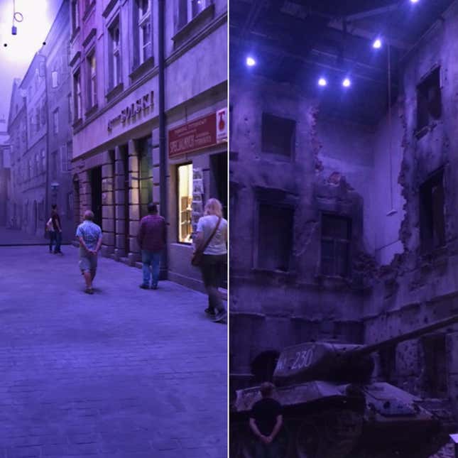 A reconstruction of a Polish street before the war and during its course.