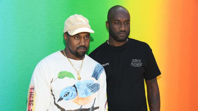 Kanye West and Virgil Abloh after the Louis Vuitton Menswear Spring/Summer 2019 show as part of Paris Fashion Week on June 21, 2018 in Paris, France.