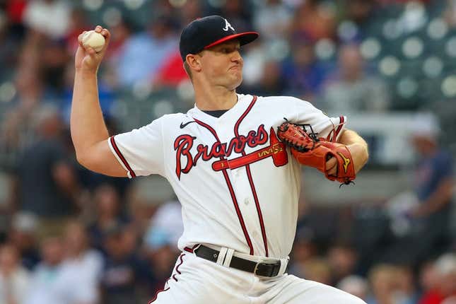 Sep 5, 2023; Atlanta, Georgia, USA; Atlanta Braves starting pitcher Michael Soroka (40) throws against the St. Louis Cardinals in the first inning at Truist Park.