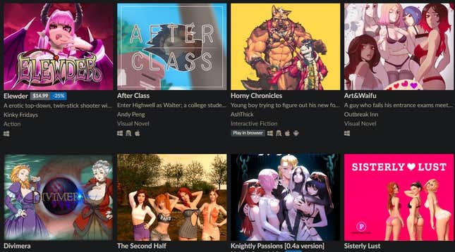 Itch.io—not Epic’s—adult games section.