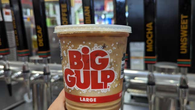 7-Eleven iced coffee in Big Gulp cup