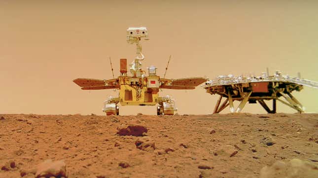 The Chinese rover snapped this selfie of itself on Mars shortly after landing on the Red Planet.