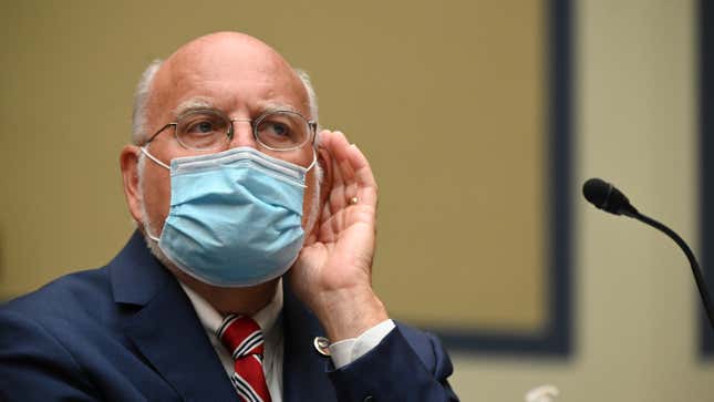 Robert Redfield, director of the Centers for Disease Control and Prevention, wears a protective mask during a House Select Subcommittee on the Coronavirus Crisis hearing on July 31, 2020.
