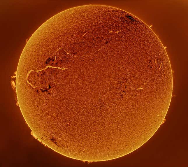 A solar flare on the Sun.