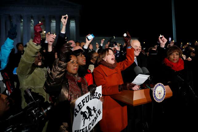 “Say it loud, say it clear, refugees are welcome here.”
