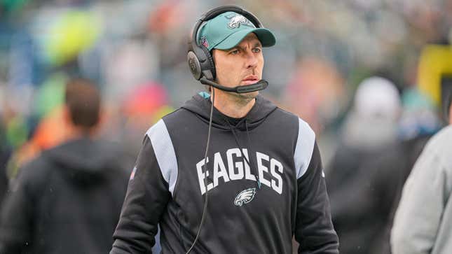 Philadelphia Eagles offensive coordinator Shane Steichen looks on during the Championship game between the San Fransisco 49ers and the Eagles.