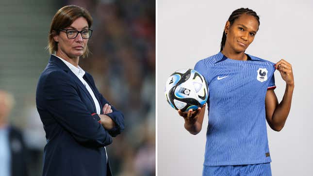 Former French coach Corinne Diacre, left, and Wendie Renard.