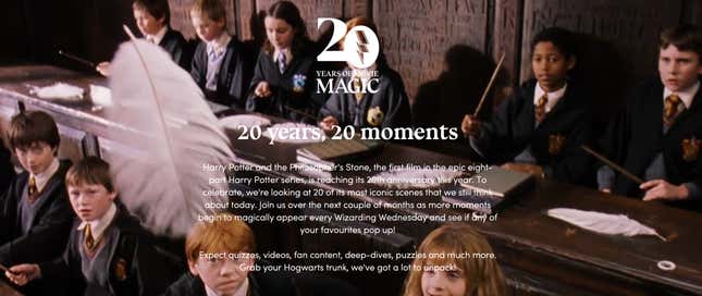 Wizarding World 20th anniversary page