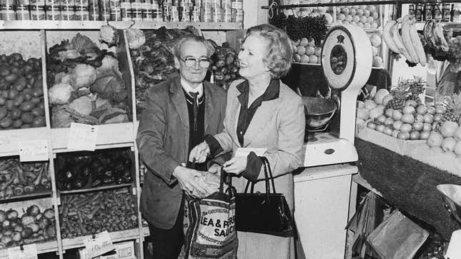 Margaret Thatcher shopping for groceries