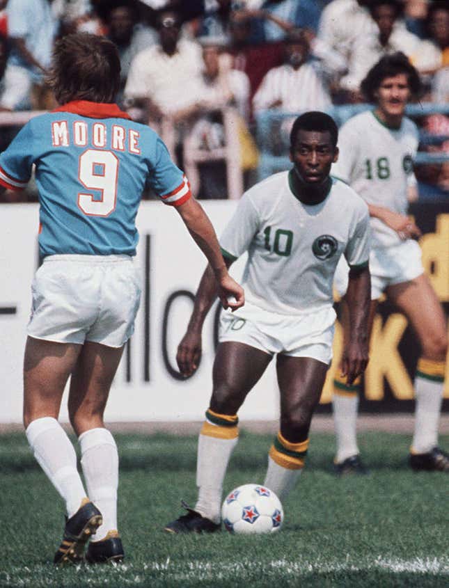 Pele makes his debut for the New York Cosmos in 1975.