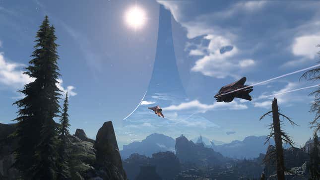 Two banshees flying in the air in Halo Infinite.