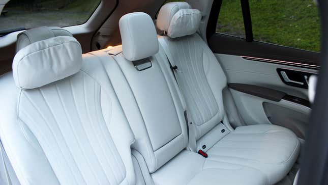 A photo of the rear seats of a Mercedes EQS SUV. 