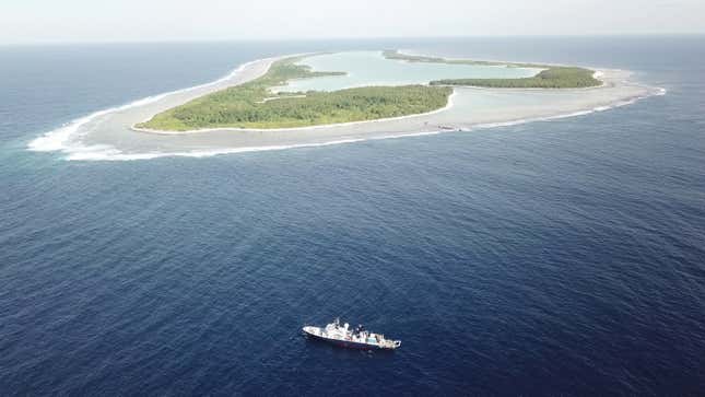 The research vessel Falkor in the Phoenix Islands Protected Area. 