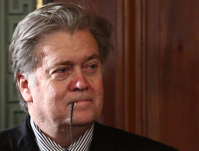 Image for article titled Steve Bannon Slurps Still-Twitching Tail Into Mouth Before Giving Opinion On Syria