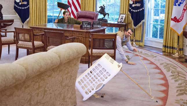 Image for article titled Trump Boys Leave $5 Bill, Candy Bar Under Propped-Up Laundry Basket In Effort To Catch Op-Ed Writer
