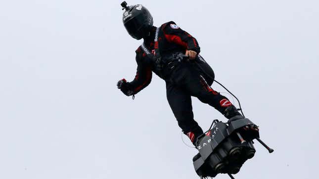 Image for article titled French hoverboard supervillain tries to fly across the English Channel, eats shit halfway through