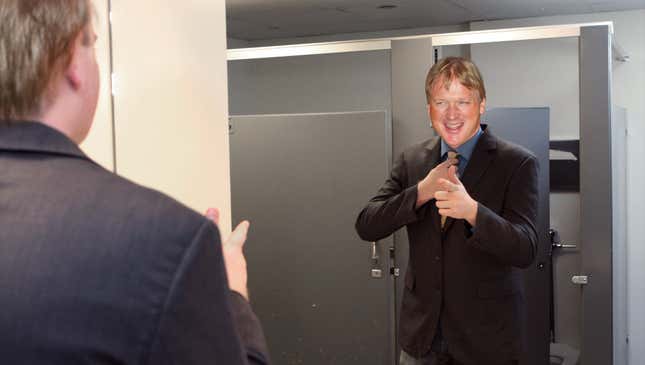 Image for article titled Jon Gruden Drawing Interest From Smiling Guy In Mirror