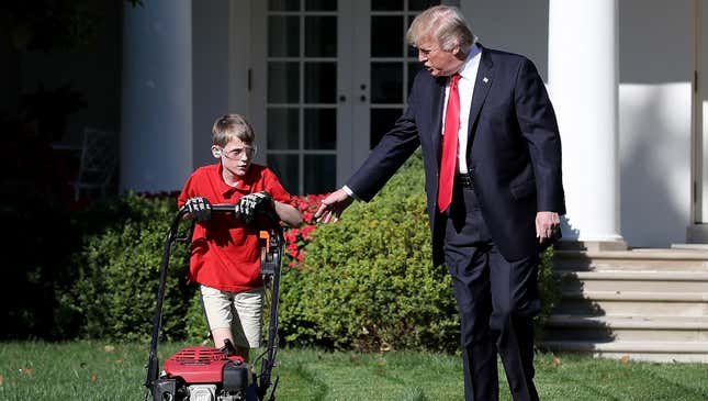 Image for article titled Kid Who Mowed White House Lawn To Flip On Trump