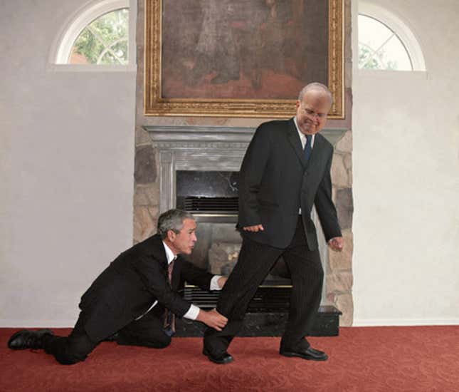 Rove was finally able to leave the White House, despite Bush's heartrending stalling tactics.