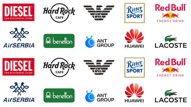 A collection of logos that belong to international companies that have not exited Russia